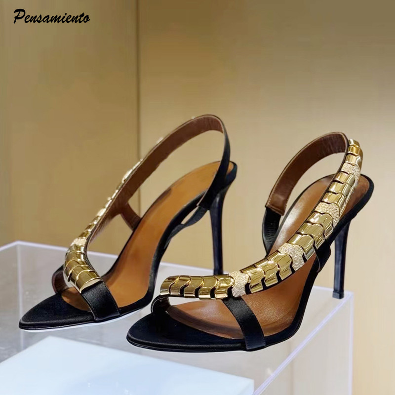 Summer Clothing Elegant - Sandalias de gladiador de satén con