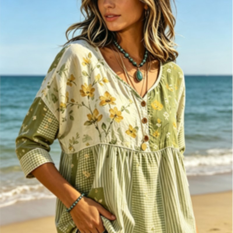 Yellow Summer Clothing - Blusa informal holgada de manga larga