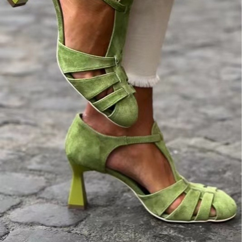 Summer Clothing Elegant - Sandalias de tacón bajo de gamuza