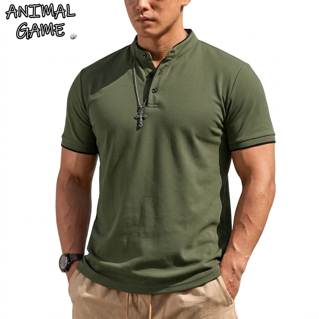 Summer Clothing For Young Men - Camiseta Henley de Manga Corta para