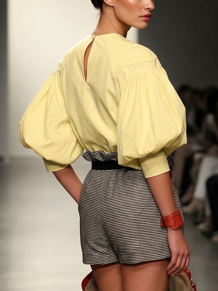 Yellow Summer Clothing - Yeezzi Blusa informal de algodón para