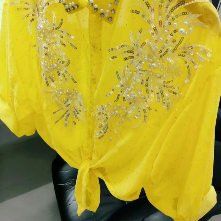 Blusas de Chifón Amarillo con  - Yellow Summer Clothing reseña y precio