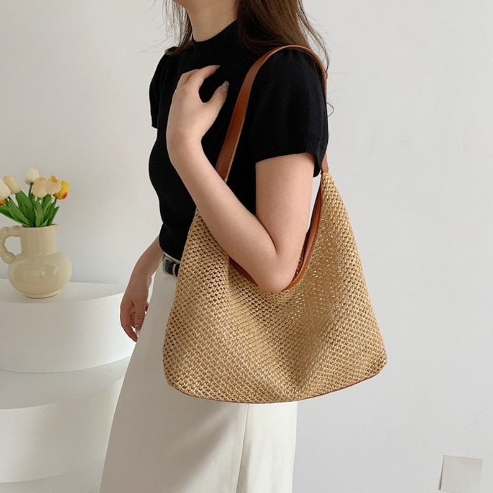 Bolso de paja tejido de color  - Beach Bag Straw reseña y precio