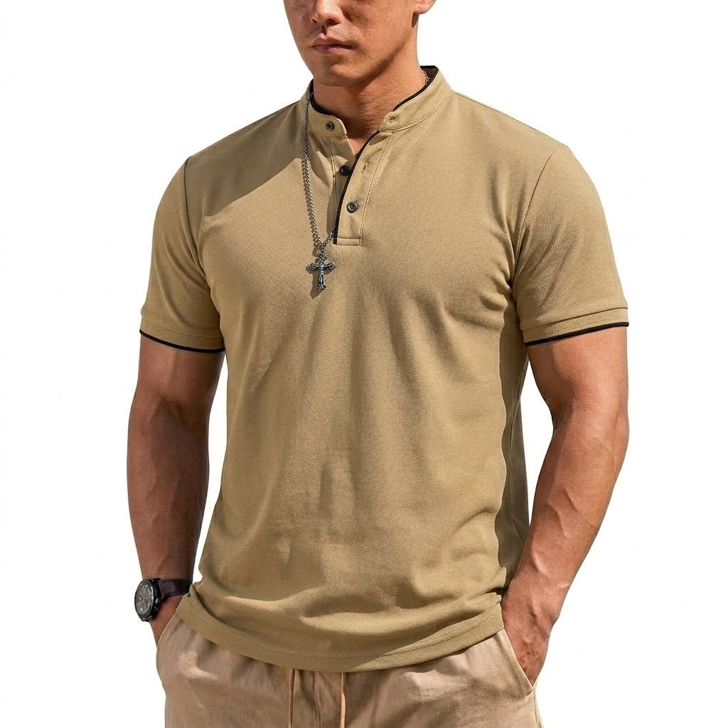 Camiseta Henley de Manga Corta - Summer Clothing For Young Men reseña y precio